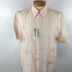 Visitor 100% linen pink cream button down shirt short sleeves casual shirt
